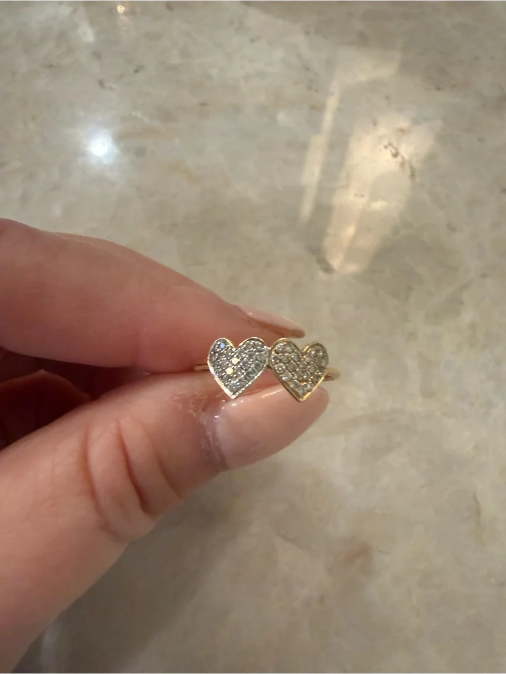 Sydney Evan Two-Tone Gold & Diamond Double Heart Ring